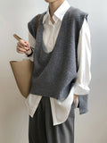 Nukty Knitting Irregularity Solid V-Neck Vest