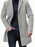 Nukty Men'S Casual Midi-Length Blend Coat, Polyester Lined, Non-Stretch Fabric, Solid Color, Long Sleeve, with Slit Hem, Single Breasted Placket, Lapel Collar, for Fall/Winter Collection