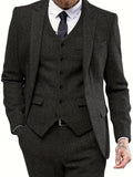 Nukty Mens Tweed Wool Herringbone Wedding Suit Prom Tuxedos 3pcs Peak Lapel Dress