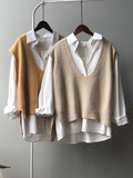 Nukty Knitting Irregularity Solid V-Neck Vest