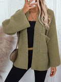 Nukty Long Sleeves Loose Pockets Solid Color Split-Joint Collarless Cardigan Tops