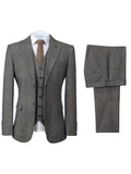 Nukty Mens Tweed Wool Herringbone Wedding Suit Prom Tuxedos 3pcs Peak Lapel Dress