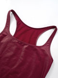 Nukty Skinny Sleeveless Shiny Solid Color Split-Joint Spaghetti-Neck Vest Top