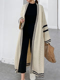 Nukty Urban Loose Contrast Color Striped Cardigan Coat