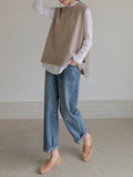 Nukty Simple Sleeveless Loose Buttoned Solid Color Round-Neck Sweater Vest Outerwear