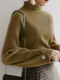 Nukty Simple Loose Solid Color High-Neck Sweater