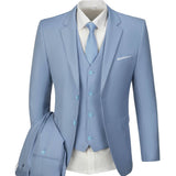 Nukty Men's Elegant 3pcs Light Blue Suit Set - Single Breasted Jacket with Lapel Collar, Matching Vest & Pants, Polyester Blend, Machine Washable - Ideal for Weddings, Parties, Business & Formal Occasions