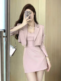 Nukty party look inspos Autumn Pink New Two Piece Dress Set Women Blazer Coat+Strap Dress Set Female Casual Korean Fashion Slim Elegant Dress Suit 2024