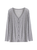 Nukty Long Sleeves Loose Buttoned Solid Color Sun Protection V-Neck Cardigan Tops