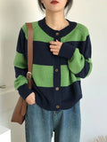 Nukty Casual Buttoned Contrast Color Striped Cardigan Tops