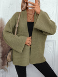 Nukty Long Sleeves Loose Pockets Solid Color Split-Joint Collarless Cardigan Tops