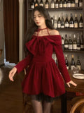 Nukty party look inspos Autumn Y2K Velvet Mini Dress for Women Halter Long Sleeve Birthday Party Dresses Elegant New Kawaii Korea Fashion Vestidos Mujer