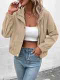 Nukty Long Sleeves Loose Buttoned Solid Color Zipper Lapel Jackets