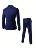 Nukty 2pcs Men's Suit Fashion Set Jacket Suit and Trousers Elegant Business Casual Banquet Party