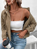 Nukty Long Sleeves Loose Buttoned Solid Color Zipper Lapel Jackets