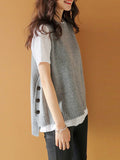 Nukty Simple Sleeveless Loose Buttoned Solid Color Round-Neck Sweater Vest Outerwear