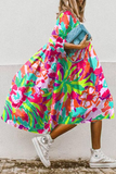 Nukty - Casual Print Patchwork Turndown Collar Cake Skirt Dresses(11 Colors)