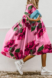 Nukty - Casual Print Patchwork Turndown Collar Cake Skirt Dresses(11 Colors)