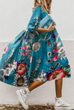 Nukty - Casual Print Patchwork Turndown Collar Cake Skirt Dresses(11 Colors)