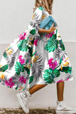 Nukty - Casual Print Patchwork Turndown Collar Cake Skirt Dresses(11 Colors)