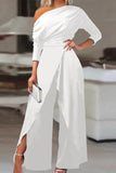 Nukty - British Style Solid Backless Asymmetrical Oblique Collar Regular Jumpsuits(3 Colors)