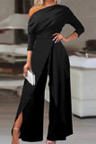 Nukty - British Style Solid Backless Asymmetrical Oblique Collar Regular Jumpsuits(3 Colors)