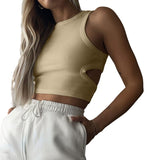 Nukty Summer Tops Women y2k Aesthetic Side Hollow Out Knitted Tanks Solid Color Sleeveless Sweat Shirt Basic Clothes Streetwear