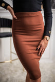 Nukty Sexy Solid Knee-Length Pencil Skirt Women Fashion Elastic High Waist Office Lady Bodycon Slim Knitted Casual Skirts