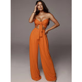 Rompers Womens Jumpsuit Casual Overalls Sexy Crop Top and Wide Leg Long Pants Set Elegant Off Shoulder Bow Tie Casual Jumpsuit