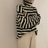 Women's Korean Striped Warm Turtleneck Sweater Casual All-match Long Sleeve New Autumn/Winter Campus Hot Sale