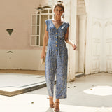 Elegant Print Jumpsuits Women Full Length Loose Casual Ruffles Jumpsuits