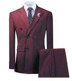 Nukty Olive Green Men's Suit 2 Pieces Pinstripe Notched Lapel Tuxedos Groomman For Wedding New Burgundy,BLACK（blazer+pants）