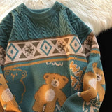 retro Y2K bear sweater coat female autumn new loose lazy fashion design sense of niche knitting couple tide brand sweater