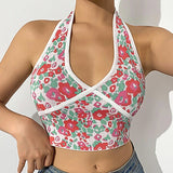 Women Fashion Sexy Halter Backless Floral Print Tank Tops Summer  Female Casual Sleeveless Vest Tops For Daily shopping