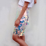 Shiny Mermaid Fish Scale Sequins A-line Skirts Women Sexy Fashion Colorful Round Sequined Dance Performance Mini Skirt Jupe