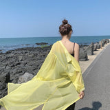 Nukty Women Blouse Sun Protection Fashion Long Lantern Sleeve Outerwear Sheer All-match Thin Beach Street Comfort Korean Style Leisure