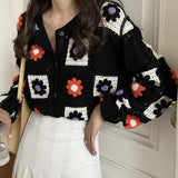 Nukty Women Loose Knitted Cardigan Fashion O-neck Long Sleeve Sweater Coat Female Chic Crochet Outerwear Spring New