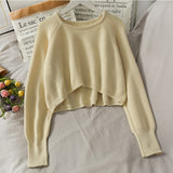 Nukty New Autumn Women Solid Sweater O-Neck Loose Sweater Pullover Crop Top Sweaters Shirts Femme Knit Outwear Jumpers