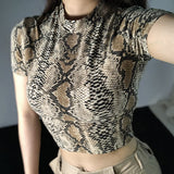 Nukty Sexy Crop Top Women Snake Print Tank Top Slim Primer High Collar Vest Harajuku Crop Tank Top T Shirt Femme Girls Camis Tops