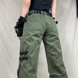 Women's Low Waist Cargo Pants Gothic Punk Baggy Retro Kawaii Trousers Grunge Green Zipper Jeans Ladies Korean Sweatpants