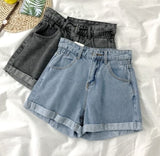 Nukty Shorts Women Korean Summer High Waist Button Vintage Leisure Simple Loose Female Chic Denim Short All-match Newest Harajuku