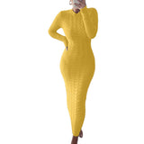 Women Winter Fall Long Sleeves High Elastic Knitted Warmth Long Dress Autumn Elegant O Neck Solid Color Slim Maxi Pencil Dress