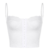 White Crop Top Sexy Corset Lace Trim Hook Eye Criss Cross Backless Cami Top Bralette Bustier Cami Vest Summer Women Clothing