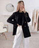 Nukty Blazer Women Traf Fashion Metal Double Breasted Woollen Blazers Coat Vintage Long Sleeve Female Outerwear Chic Tops