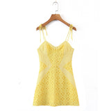 Nukty Summer New Fashion Sexy Woman Slim Backless Hollow Embroidery Stitching Strap Mini Dress