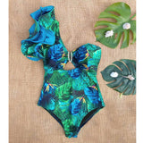 New Sexy Ruffle Print Floral One Piece Strappy One shoulder Swimwear Women Swimsuit Bathing Suit Backless Beachwear Monkini