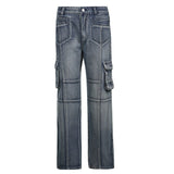 Patchwork Y2K Cargo Jeans Vintage High Waist Straight Baggy Pants Women Denim Jeans Blue Harajuku Streetwear Trousers