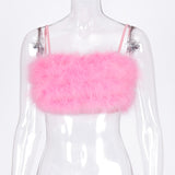 Nukty fake fur patchwork sleeveless tube sexy crop tops autumn winter women pink streetwear pur outfits camis