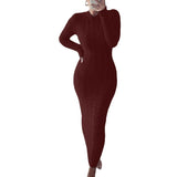 Women Winter Fall Long Sleeves High Elastic Knitted Warmth Long Dress Autumn Elegant O Neck Solid Color Slim Maxi Pencil Dress