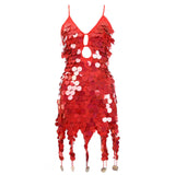 Nukty Women Boho Sequin Fish Scales Tassel Dress Belly Dance Performance Sparkly Dress Festival Clothes Rave Party Costume